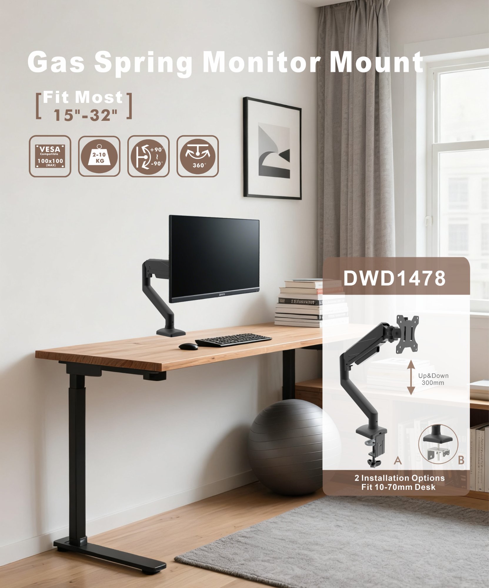 Avynity Bridge Single Monitor Arm on clean desk
